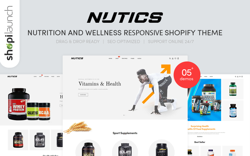 Nutics - Nutrition and Wellness Responsive Shopify Theme Template Monster