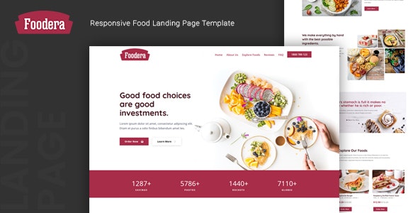 Foodera - Responsive Food Landing Page Template