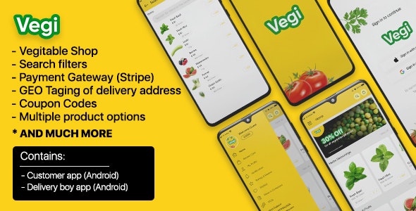 Vegi - The Ultimate Grocery - Food - Milk Ordering app with Delivery boy - Admin: Android / Laravel