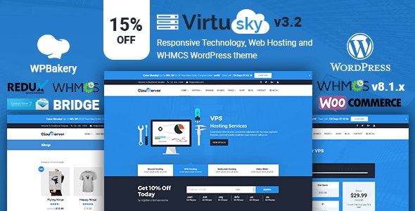 VirtuSky Responsive Web Hosting and WHMCS WordPress Theme