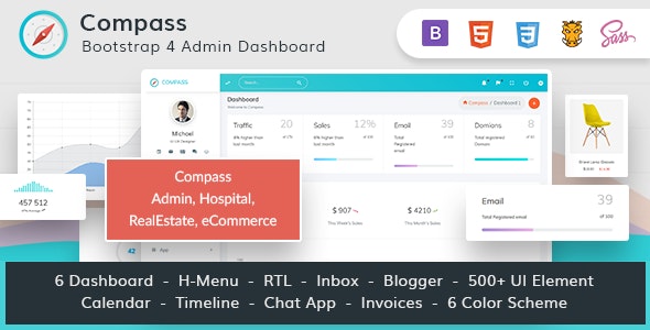 Compass Bundle - Bootstrap Admin for Hospital RealEstate eCommerce
