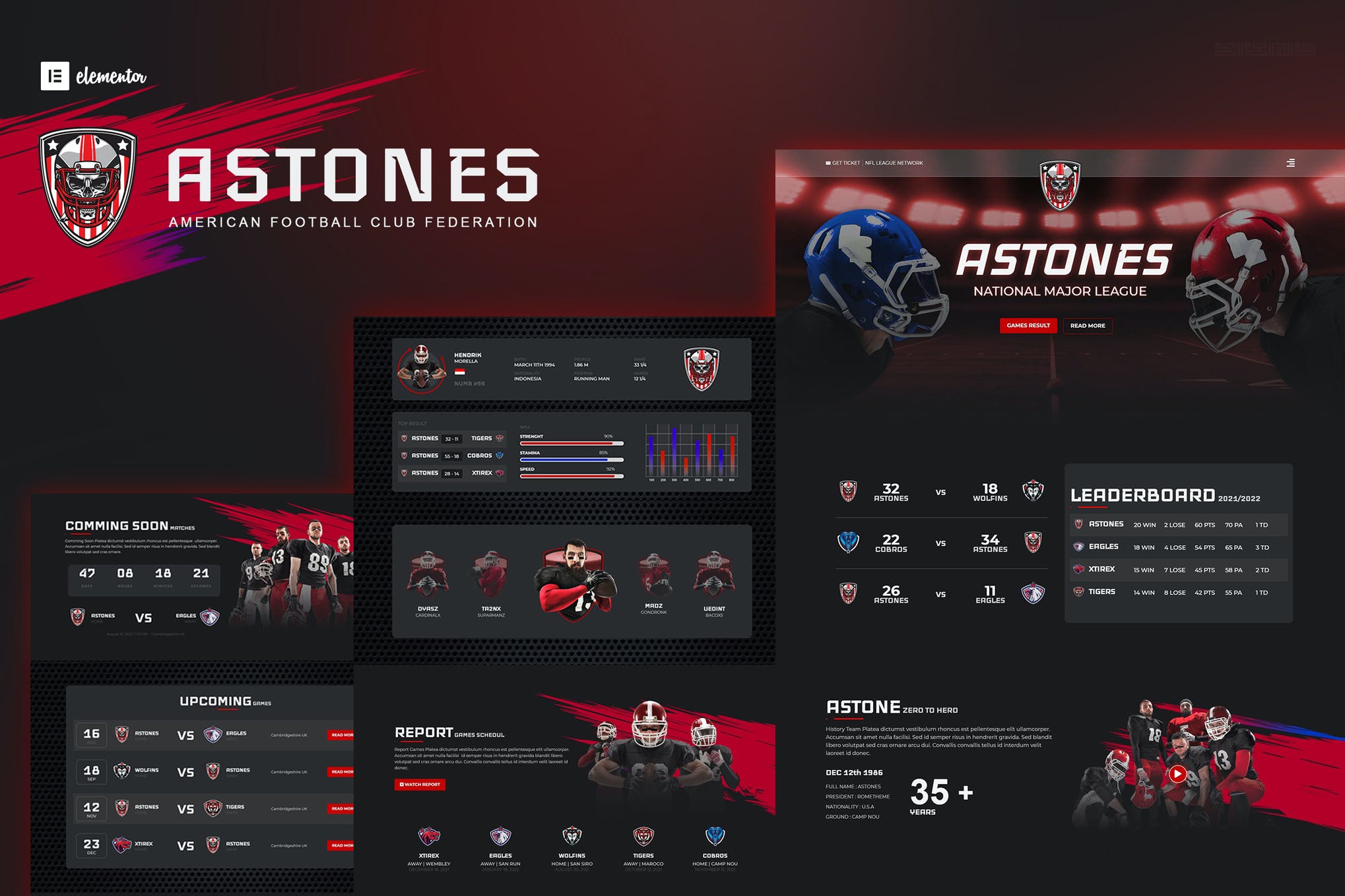 Astones - American Football Team - Sports Elementor Template Kit