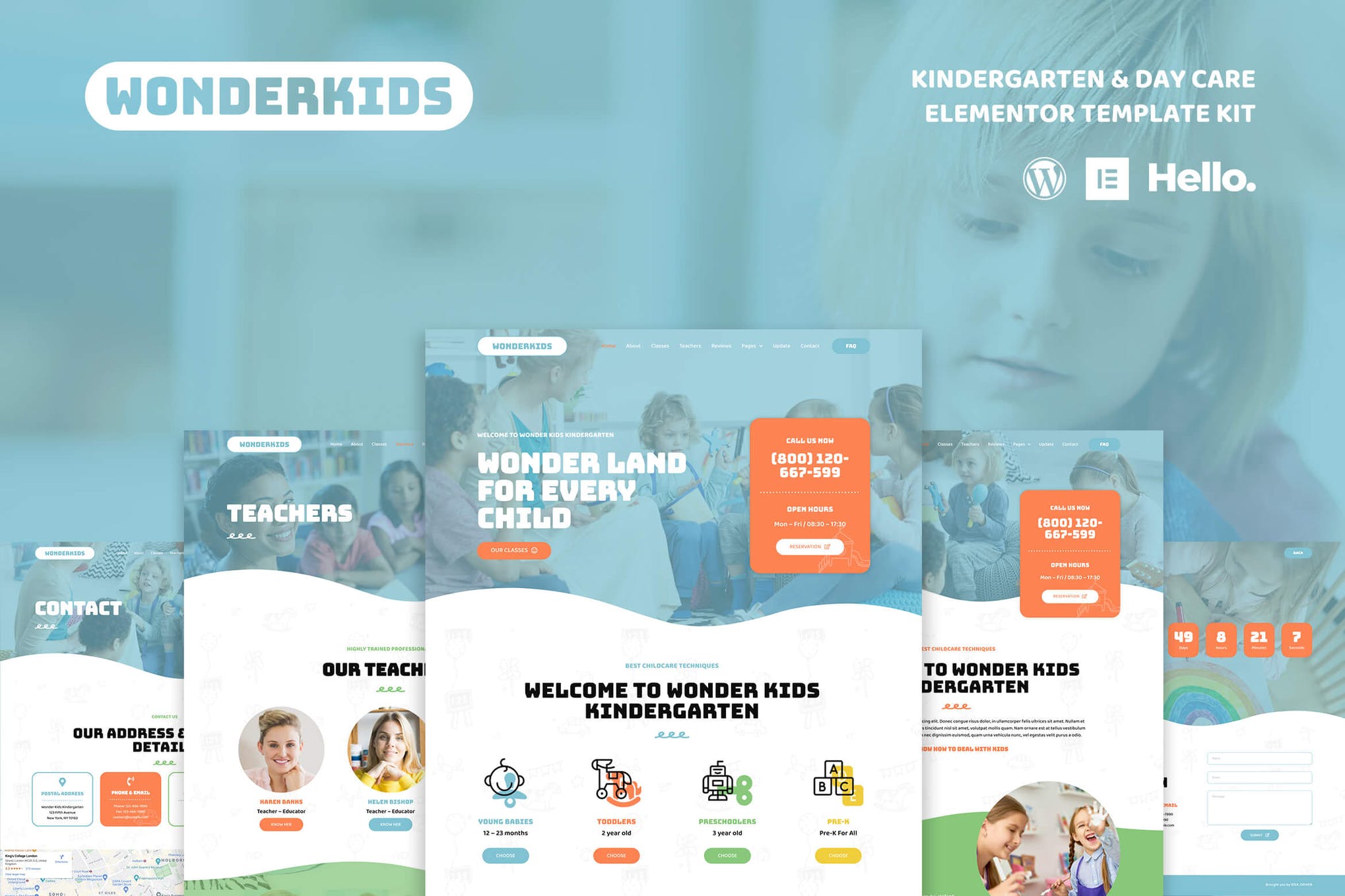 Wonderkids - Kindergarten - Children Day Care Elementor Template Kit