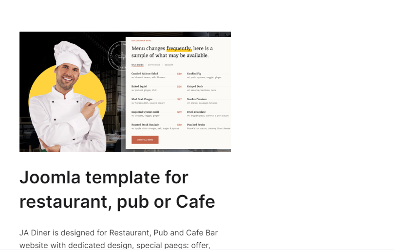 JA Diner - Joomla template for a restaurant website
