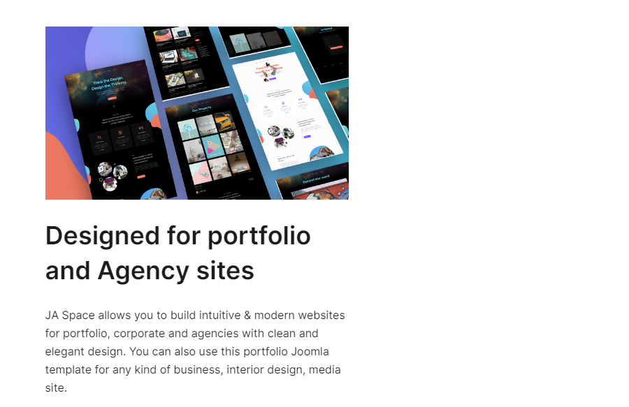JA Space - portfolio site template for Joomla