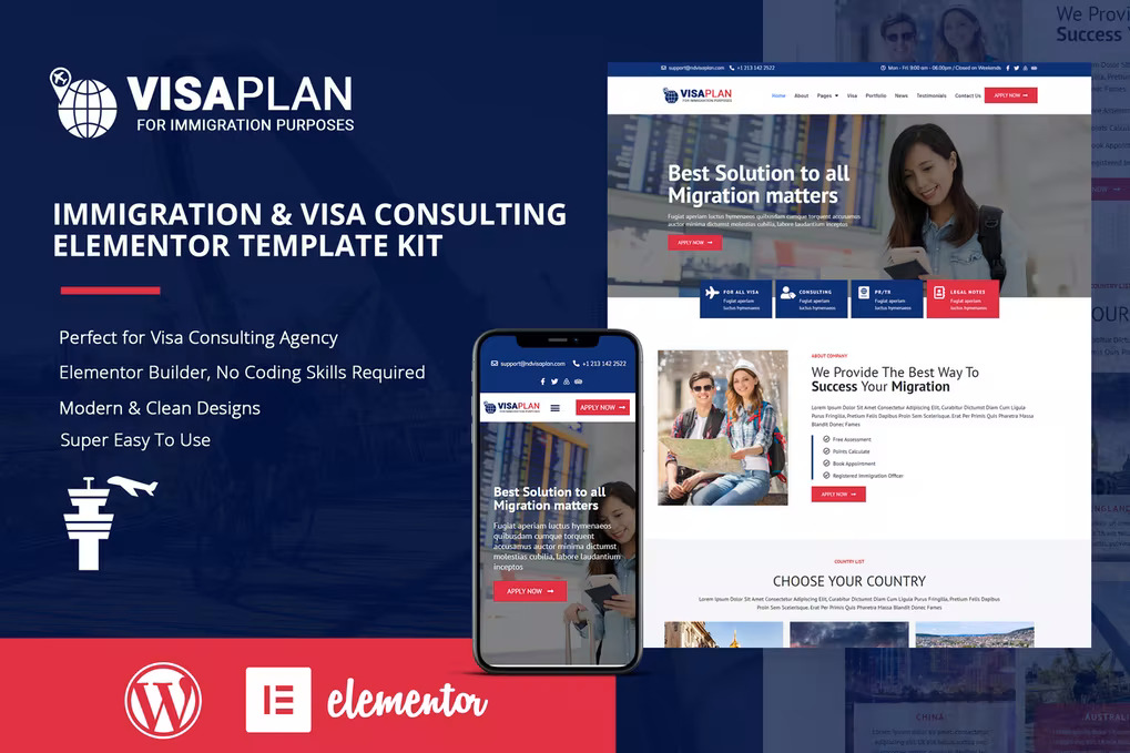 VisaPlan - Immigration - Visa Consulting Elementor Template Kit