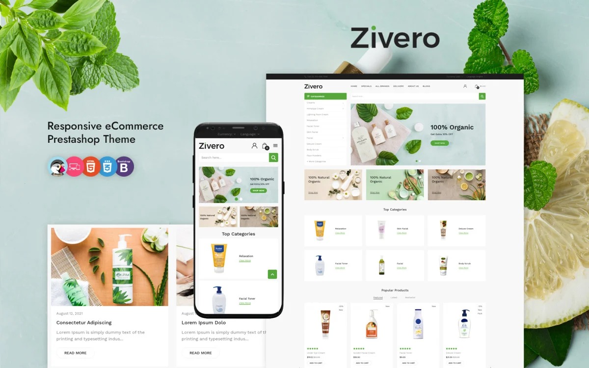Zivero - Organic - Beauty PrestaShop Template PrestaShop Theme Aug