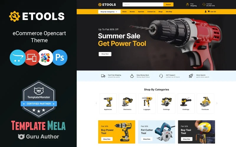 Etools - Power and Hand Tools OpenCart Theme OpenCart Template