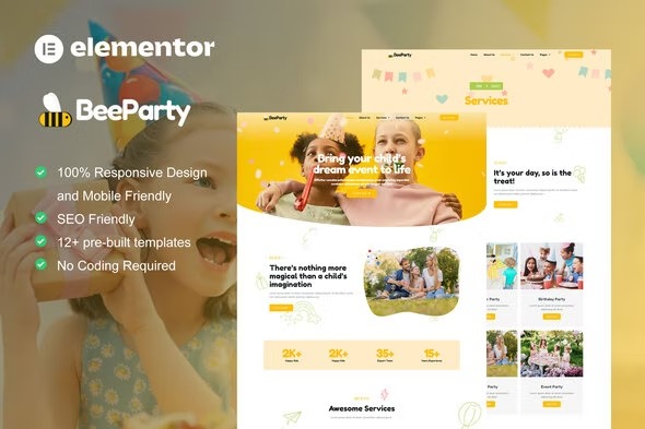BeeParty Kids Party Planner Elementor Template Kit