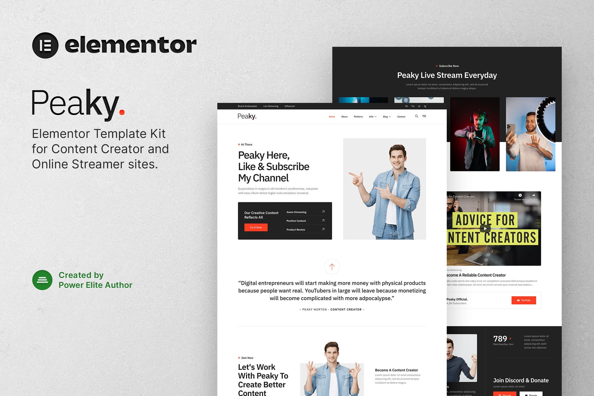 Peaky - Content Creator & Online Streamer Elementor Template Kit