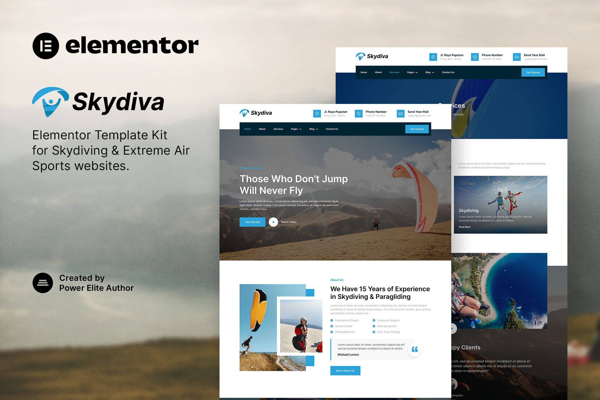 Skydiva - Skydiving & Extreme Air Sports Elementor Template Kit