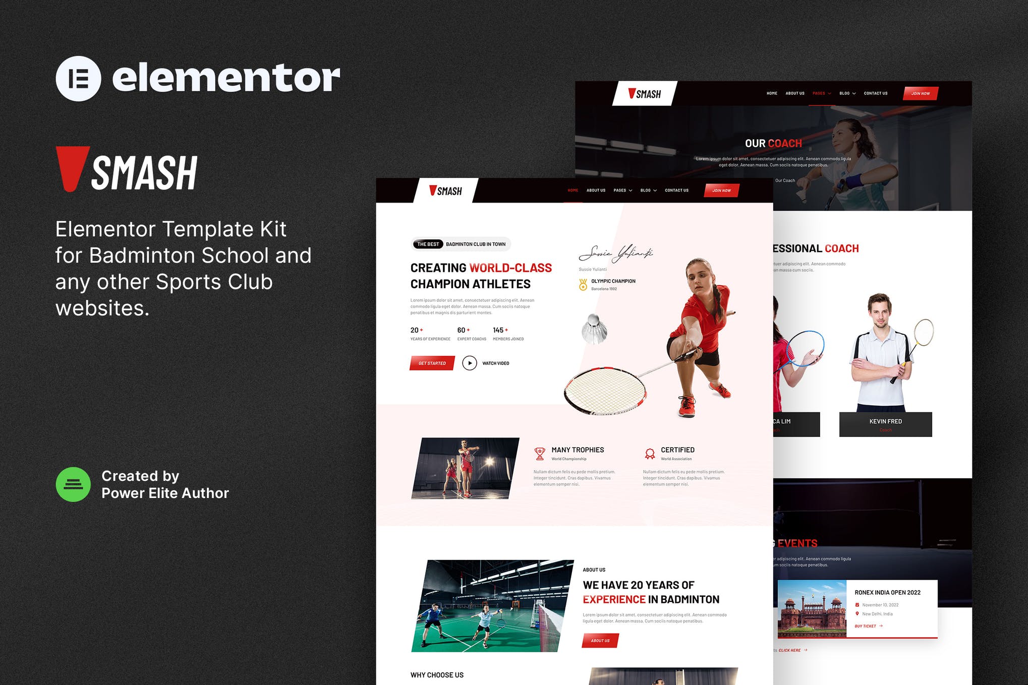 Smash - Badminton School & Sports Club Elementor Template Kit