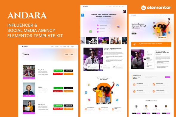 Andara - Influencer - Social Media Agency Template Elementor