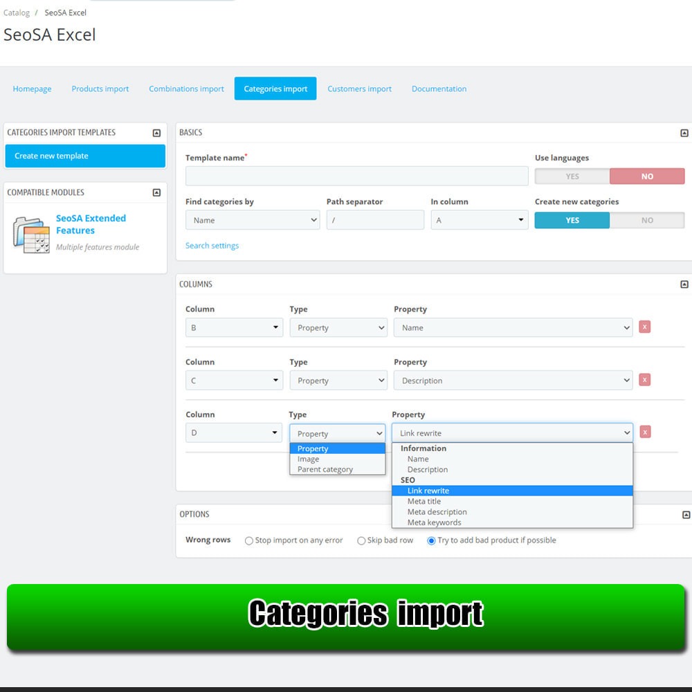Export product in Microsoft Excel Module Developed by SeoSA for Prestashop