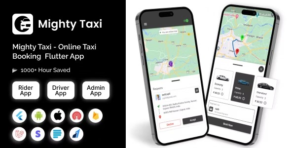 MightyTaxi Flutter Online Taxi Booking Full Solution | User App | Admin Laravel Panel | Driver app
