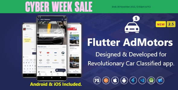 Flutter AdMotors For Car Classified BuySell iOS and Android App with Chat