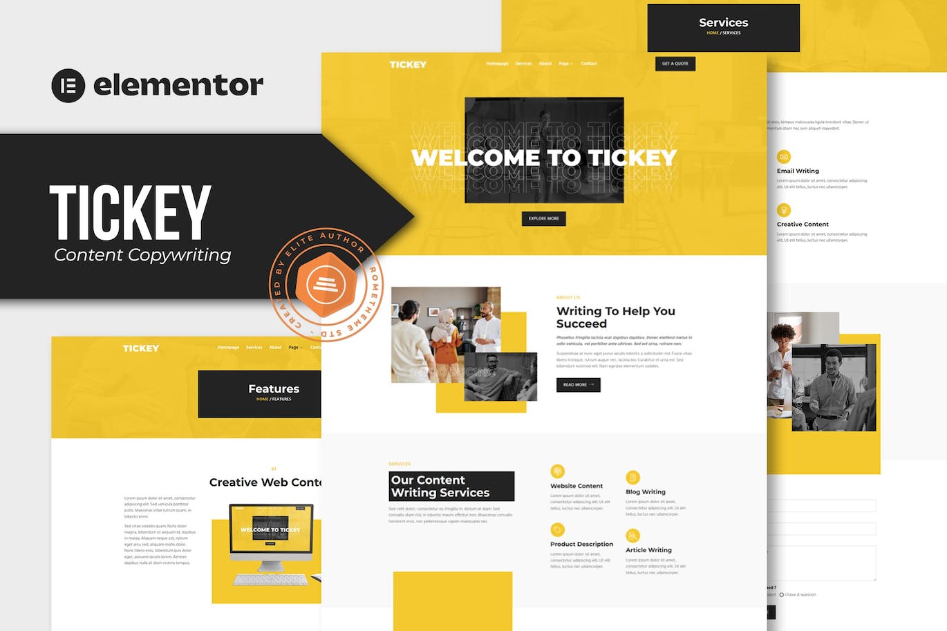 Tickey - Content Copywriting Services Elementor Template Kit
