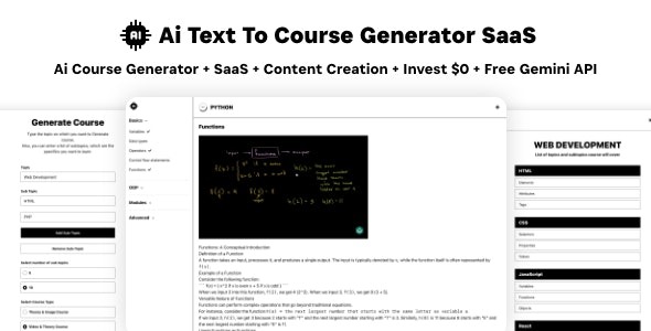 Ai Course Generator Text To Course SaaS Ai Video & Image Content Payment Earn Gemini React Admin