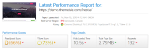 Hestia Pro GTmetrix Performance Report D (66%) C (73%)